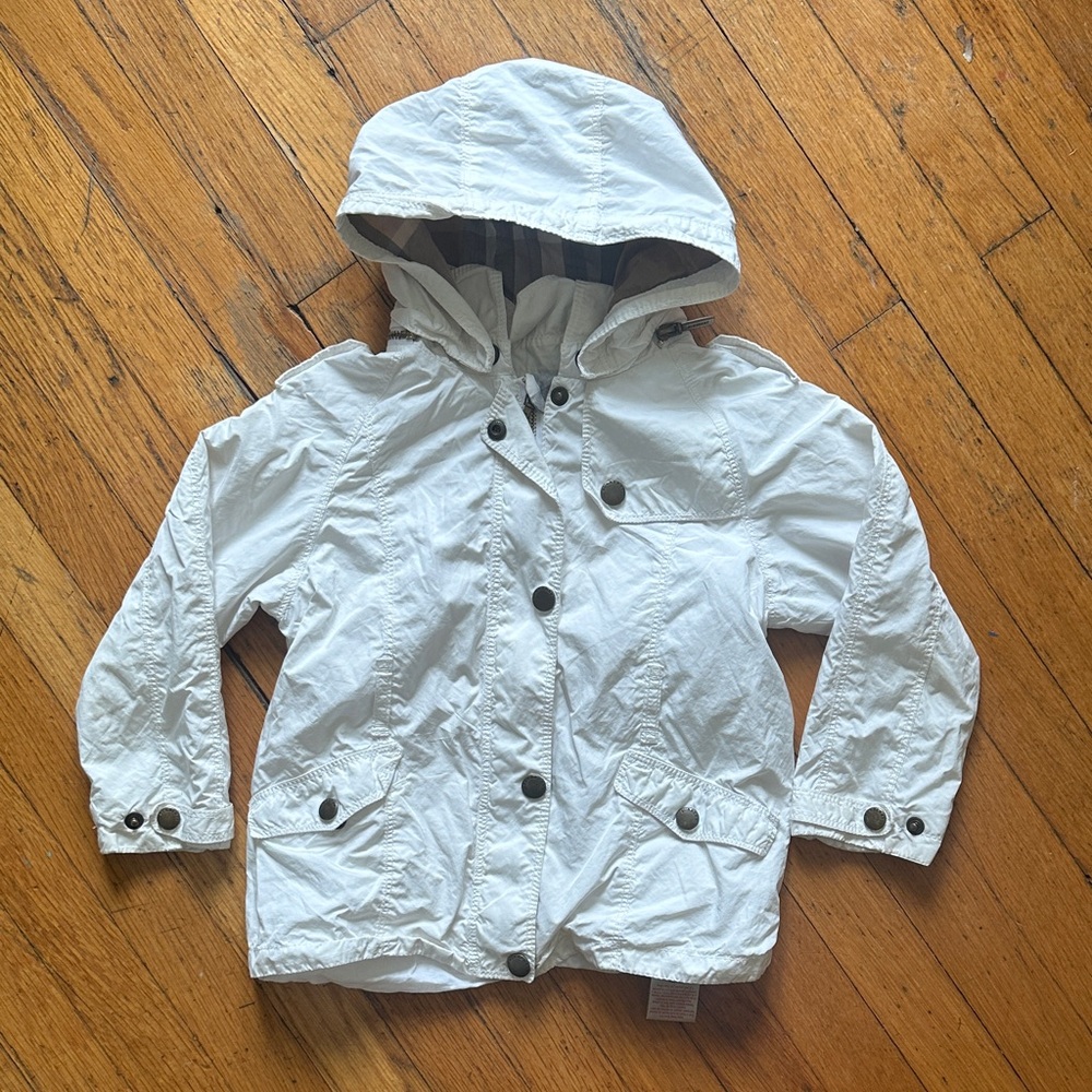 Burberry 3T Toddler White Hooded Raincoat Windbreaker Jacket